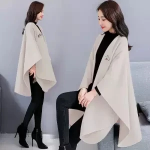 Женское длинное шерстяное пальто, весна-осень, корейская мода, Женское пальто, накидка, шаль, популярное шерстяное пальто - Цвет: rice white
