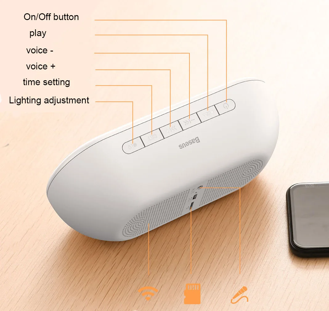 Xiaomi Будильник bluetooth динамик двойной будильник дизайн, Bluetooth 4,2, 10 м передача, кольцо атмосферный светильник