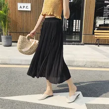 Шифоновая Женская юбка, новинка, милая, высокая талия, большая, свободная, сетчатая, трикотажная юбка, плиссированная юбка, женская, длинная, юбка