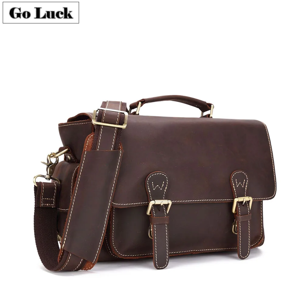 

GO-LUCK Genuine Leather Camera Bag Unisex Crossbody Shoulder Handbag Photograph Photo Case For Nickon Canon Sony Phunch Case