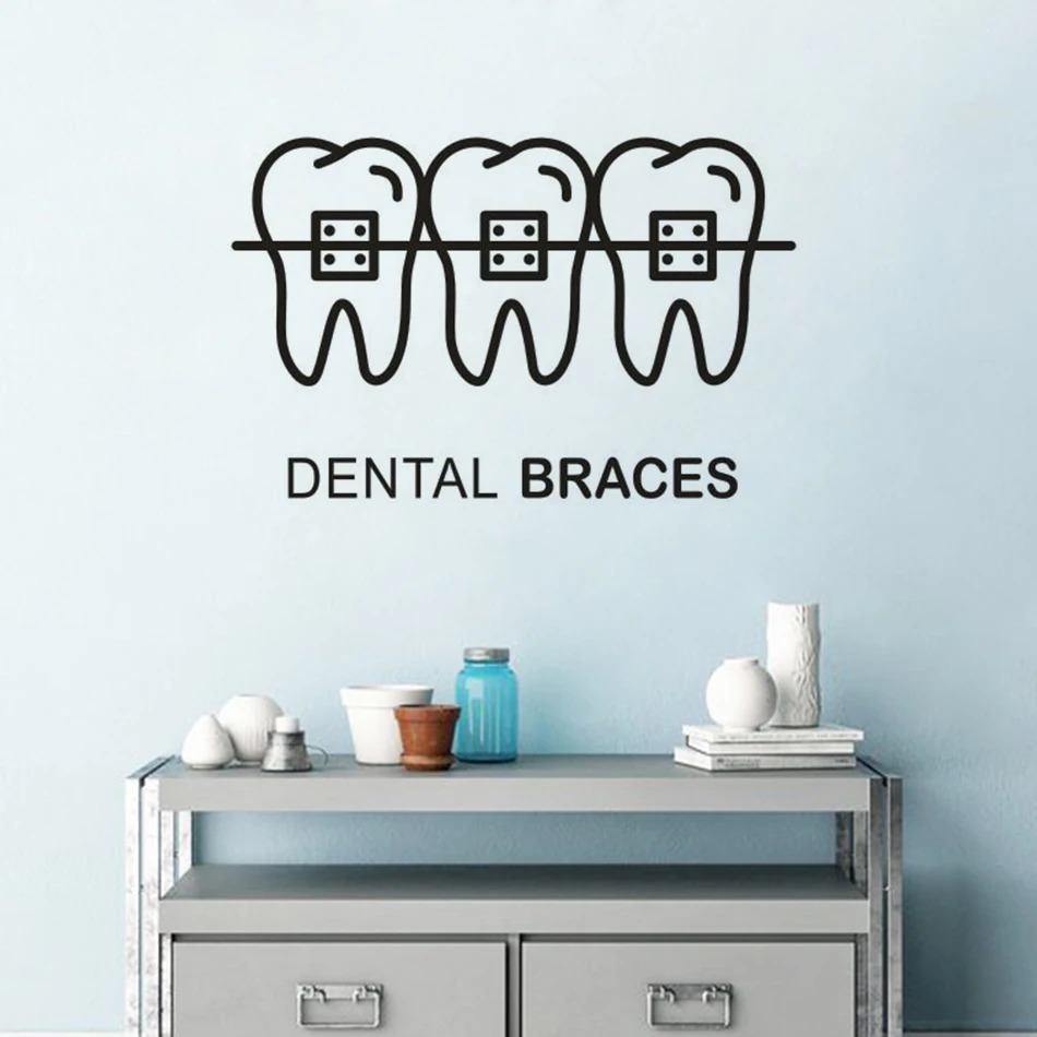 

Dental Braces Logo Poster Mural Art Decal Teeth Repair Center Vinyl Teeth Brush плнка на окно vinilo ventana H32