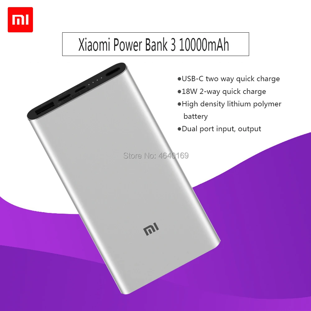 Xiaomi power Bank 10000mAh 3 Dual USB выход s 18W QC3.0 Быстрая зарядка для мобильного телефона Быстрая зарядка внешний блок питания