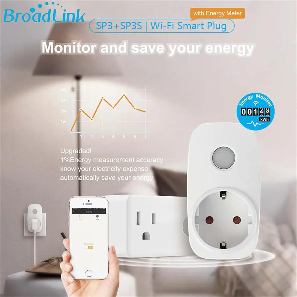 Умная розетка Broadlink SP3 SP3S WiFi штепсельная вилка стандарта США и ЕС выключатель
