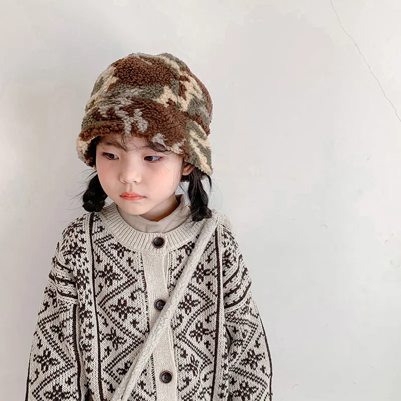 

Детские зимние плюшевые камуфляжные шляпы с козырьком, для мальчиков и девочек, для малышей, рыбака, искусственный мех, теплые Панамы, детские шапки от солнца