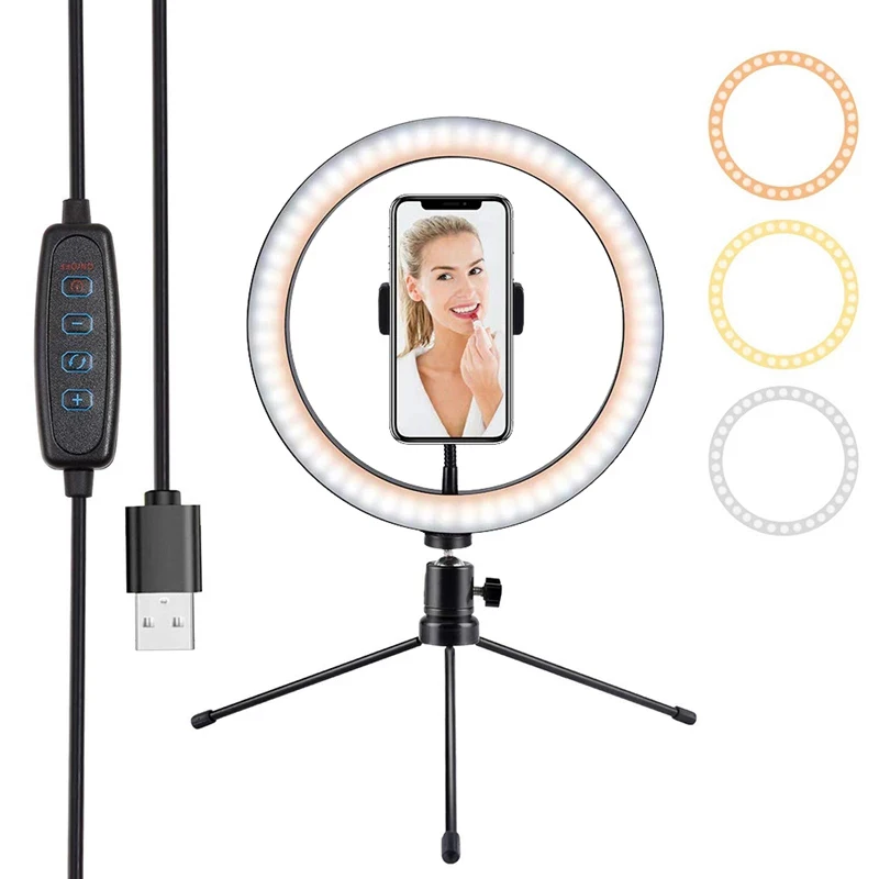 

LED Ring Light With Tripod Photography Studio Camera Lights Youtube Live Video USB Photography Lighting Selfie Ring Lamps