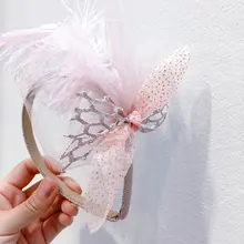 Новинка года, Стильные Детские вечерние ремешки для волос с перьями в горошек, аксессуары для волос