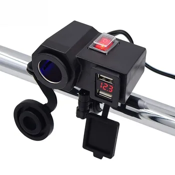 

Motorcycle Waterproof Cigarette Lighter Socket, Dual USB Port Phone Charger Adapter, LED Red Voltmeter and Power Switch