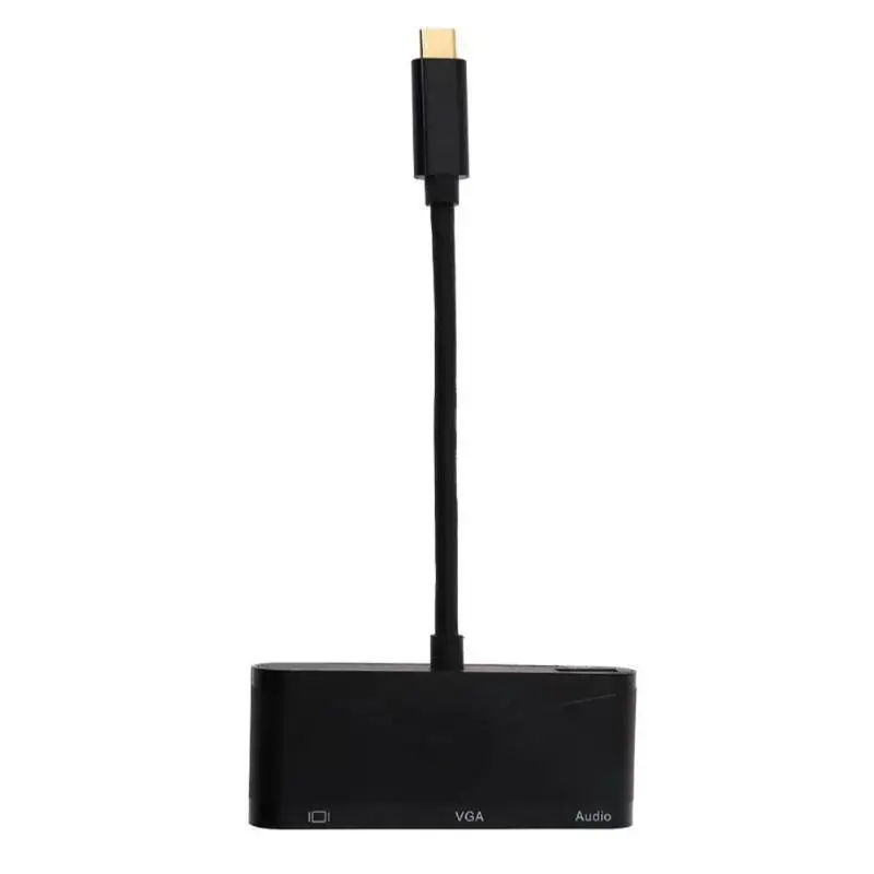 3 в 1 USB-C концентратор к USB HDMI VGA 3,5 мм аудио адаптер для ноутбука Macbook Google с широким спектром применения простота - Цвет: Черный