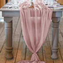 Chemin de Table en mousseline de soie rose, nappe de Table rectangulaire, romantique, pour fête de mariage, 29x122 pouces