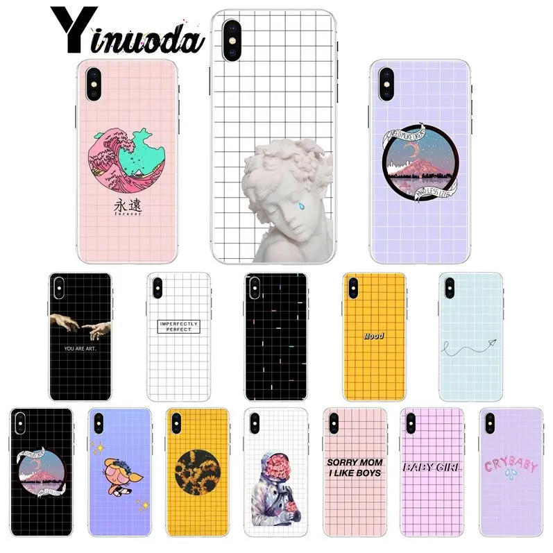 

Yinuoda Grid art statue text Smart Cover Transparent Soft Shell Phone Case for iPhone 6S 6plus 7 7plus 8 8Plus X Xs MAX 5 5S XR