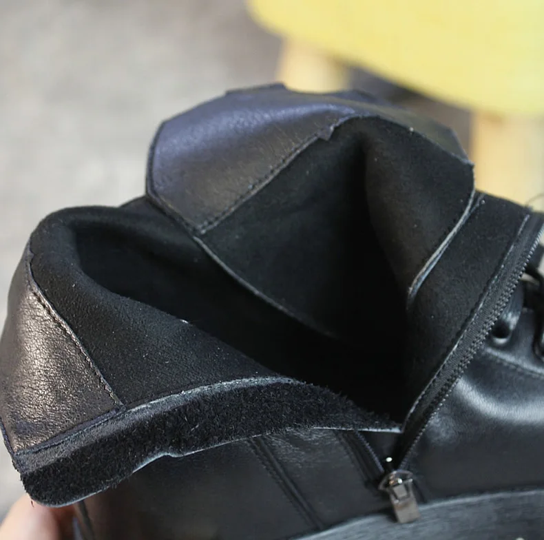 Black Popular Motorcycle boots Side zipper Women Shoes Fashion Boots Ankle Height Increasing 3cm Cow Leather 35-40 Women's Boots