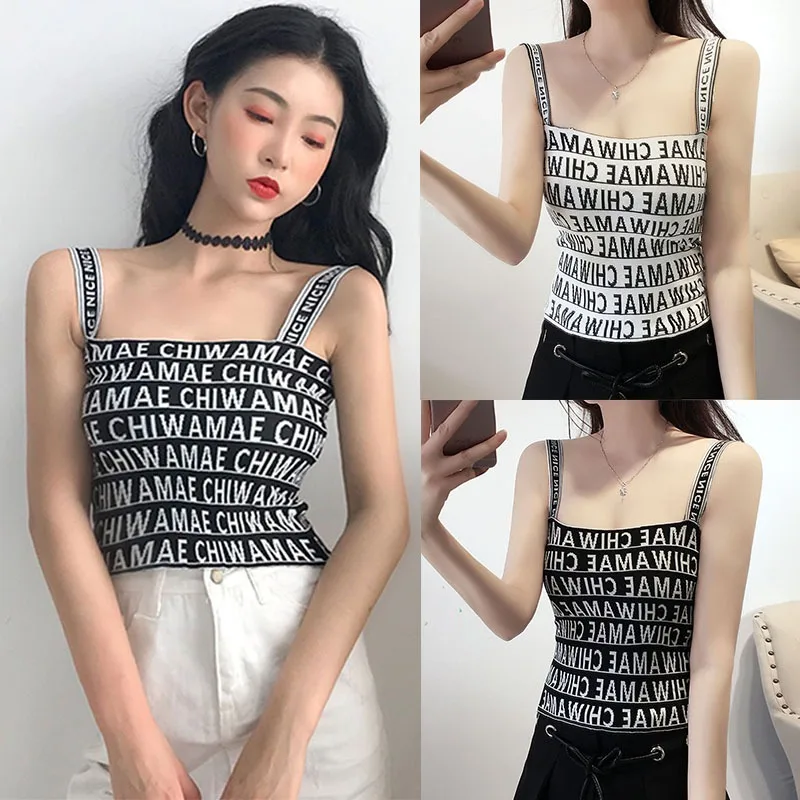 Hot Sexy Fashion Tank Tops For Women Ladies Letter Tank Top Vest Off Shoulder Halter Blouse T-Shirt Camis New