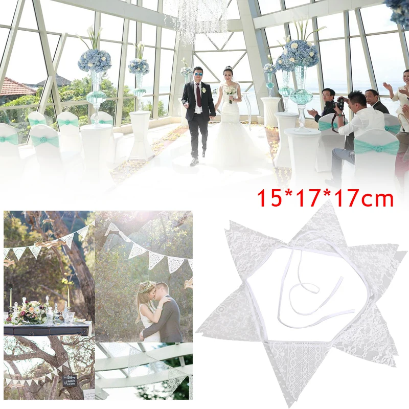 Lace Flags Party Wedding Decor Pennant Fabric Bunting Banner Decoration