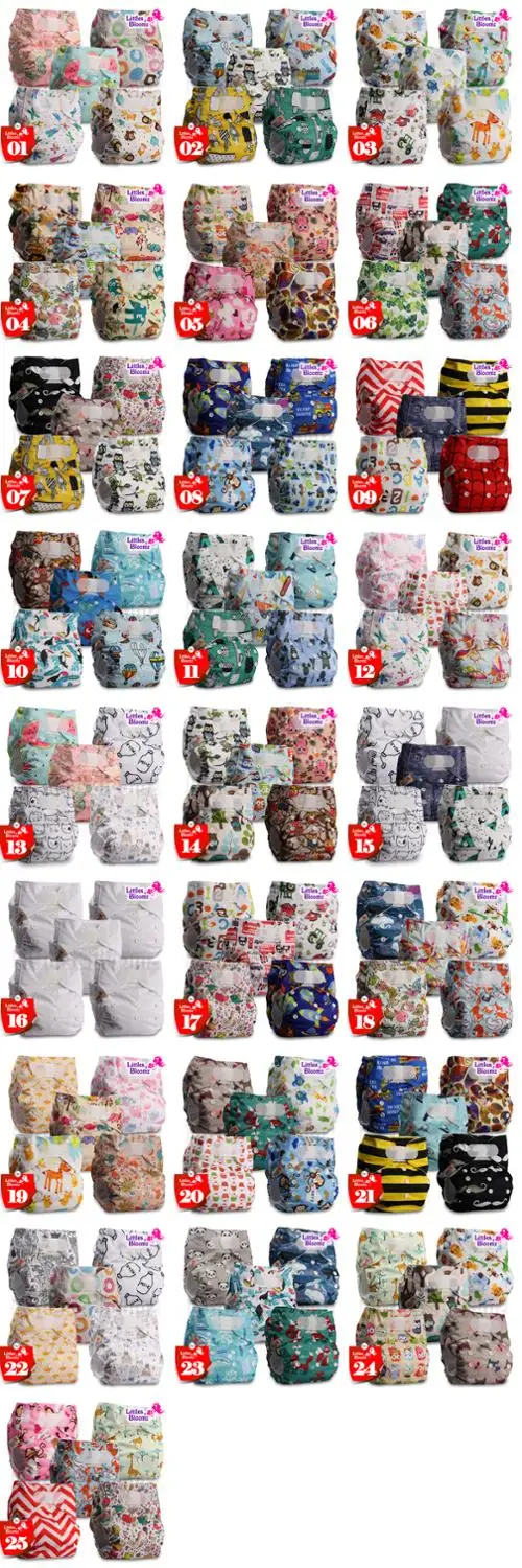 [Littles & Bloomz]5 шт./компл. Многоразовые моющиеся подгузники на липучке 5