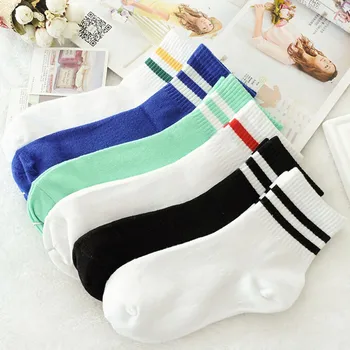 

5Pairs Autumn And Winter Thin Socks Ladies Korean Version Of The Solid Color Striped Women's Socks Short Tube Cotton Socks #xm3