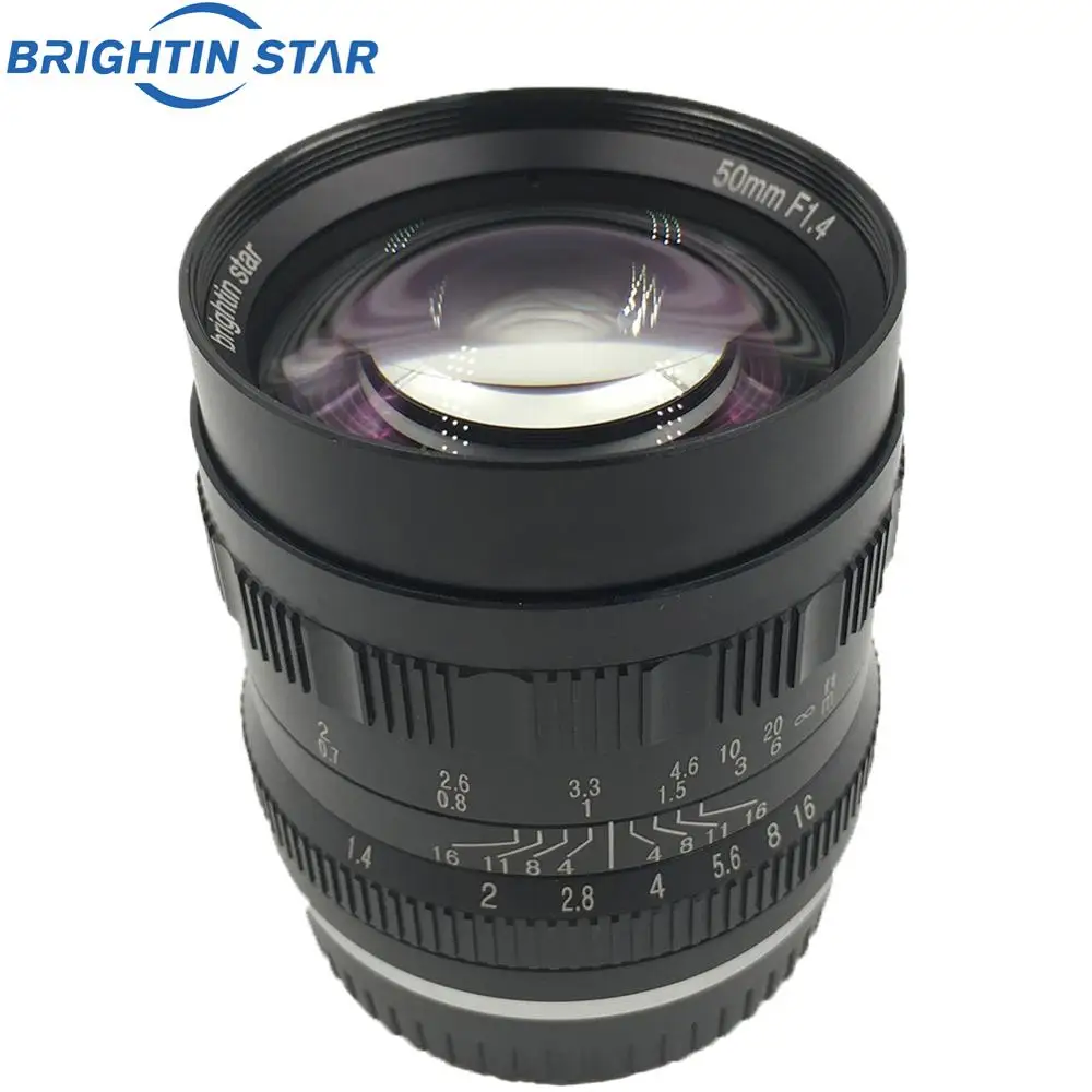 Brightin star 50 мм F1.4 объектив с большой диафрагмой с ручным фокусом с фиксированным объективом для беззеркальной камеры Nikon Panasonic Olympus M4/3-mount camera