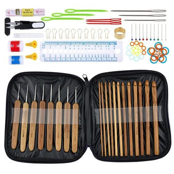 

Bamboo Crochet Hook Knitting Needles With Bag DIY Needle Arts Craft Scissors Stitch Markers Sewing Tools For Mom