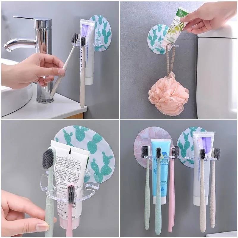 2Pcs Toothbrush Organizer Razor Storage Rack Self-adhesive Toothpaste Holder 