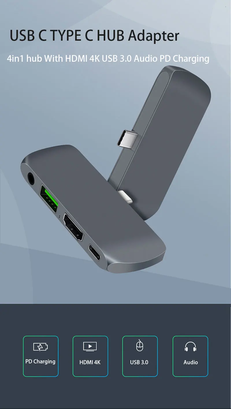 USB C концентратор для Ipad Pro USB-C адаптер с зарядка PD HDMI 4 K USB 3,0 3,5 мм аудио совместимый MacBook Pro SamsuS8 S9 S10 P20 P30