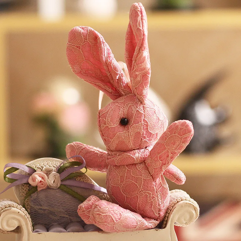 Plush Keychain Cute Cartoon Animal Plush Toy Keychain Backpack Bag Keychain Lace Rabbit Stuffed Toys Cute Gift