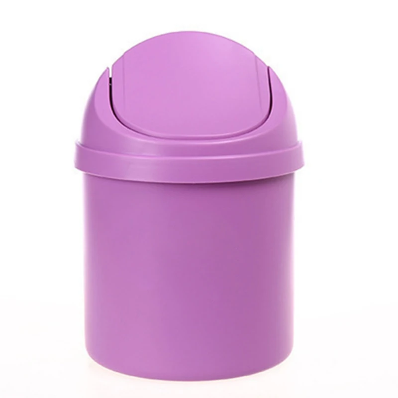 Mini Small Trash Can Multi-function Household Shake Lid Type Waste Bin PlasticTrash Can For Desktop - Цвет: Фиолетовый