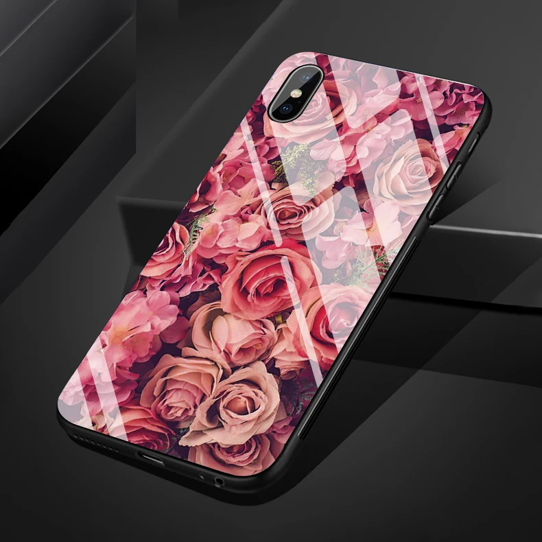 Применимый чехол для iPhone X XR XS Max 7 8 6 s plus 5 5S SE 11 11pro 11proMax Tide Art Flower закаленное стекло чехол для телефона - Цвет: 46