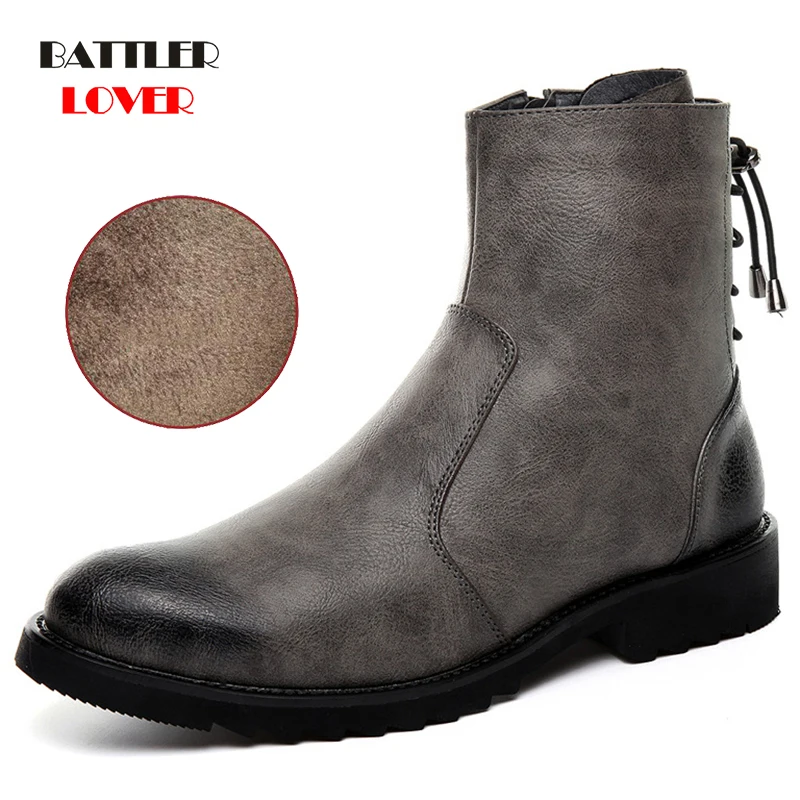 2020 New Fashion Men Ankle Boots Winter Fleece Boot Warm Waterproof Wear-resisting Casual Boot Shoes Mens Botas black grey brown