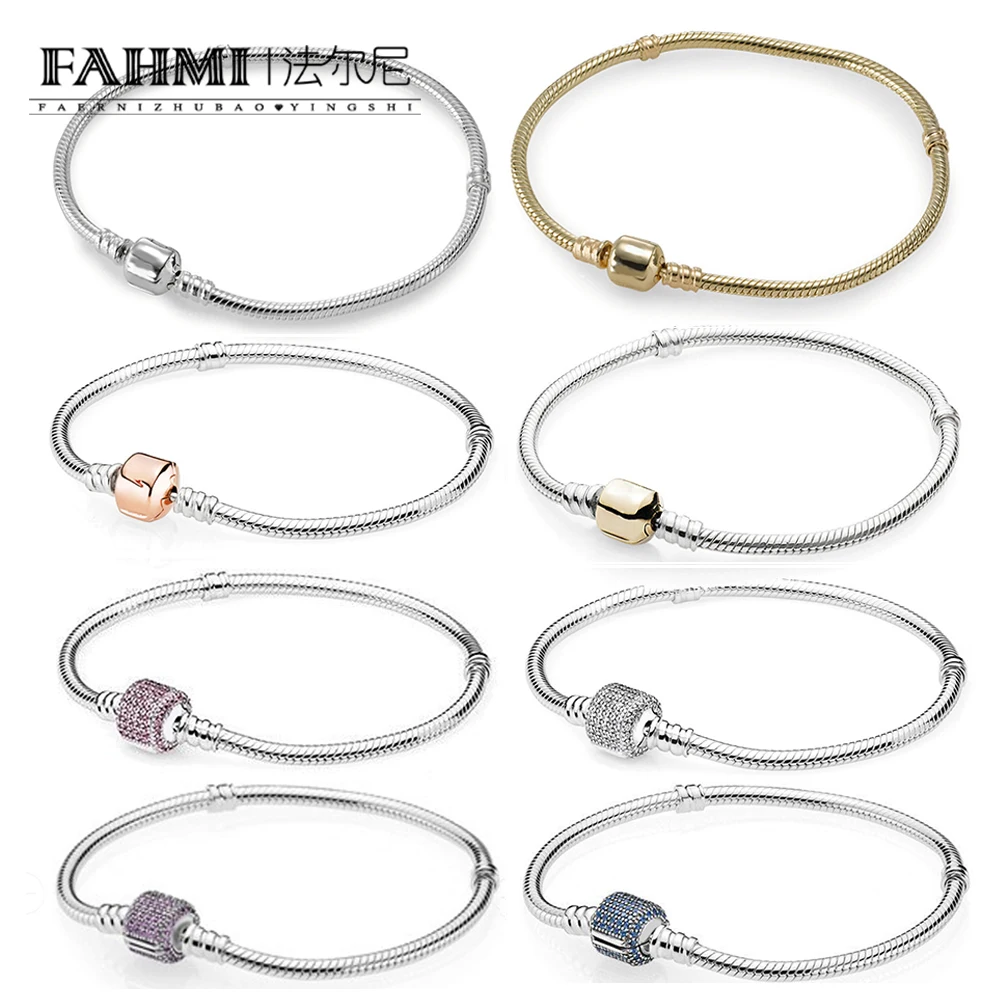 

FAHMI 100% 925 Sterling Silver 1:1 Charm Beads Moments Gold ROSE PAVE Purple Signature Royal-Blue Crystal Brand New Bracelet