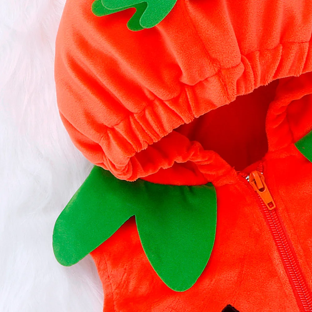 Newborn baby winter clothes Kids Girls Halloween Party Clothing Pumkin Print Romper Zipper Hooded sleeveless rompers Costume&xs