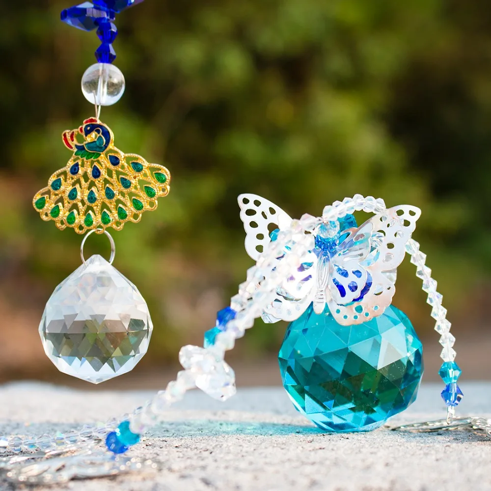 H& D хрустальный шар призмы бабочка Павлин Suncatcher окно висячие орнамент Радуга производитель для дома, украшения сада, упаковка из 2