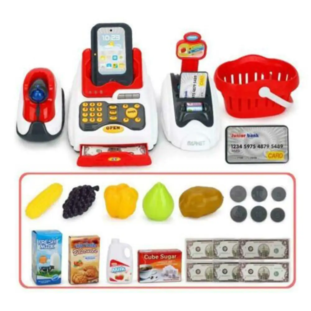 

Kids Simulation Cash Register Calculator Cashier Mic Sounds Pretend Toy Set Children Shop Role Play