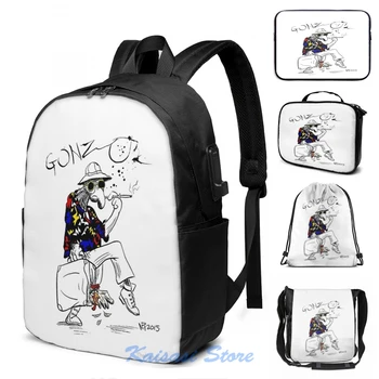 

Gonzo- Fear and Loathing in Las Vegas parody USB Charge Backpack men School bags Women bag Travel laptop bag
