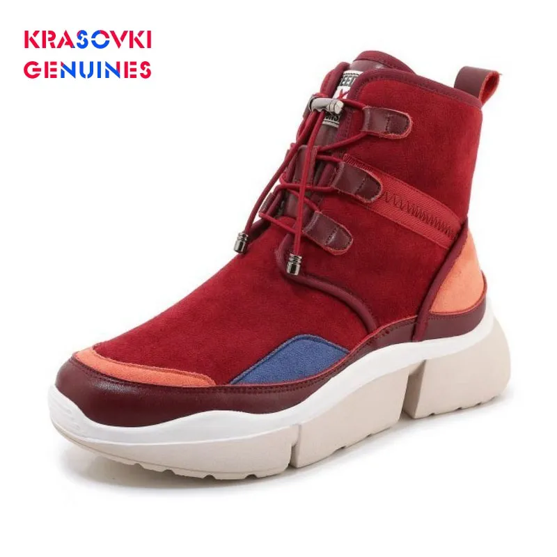 Krasovki/женские ботинки из натуральной кожи Кроссовки с высоким берцем Ботильоны