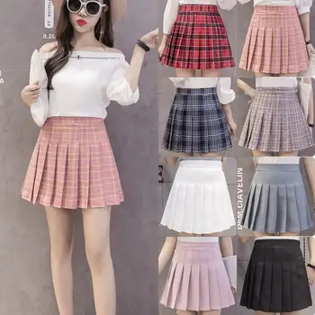 

summer Preppy Styl High Waist A-Line Women Skirt grid Stitching Pleated Skirt Sweet Girls Dance Skirt school uniform Mini Skirt