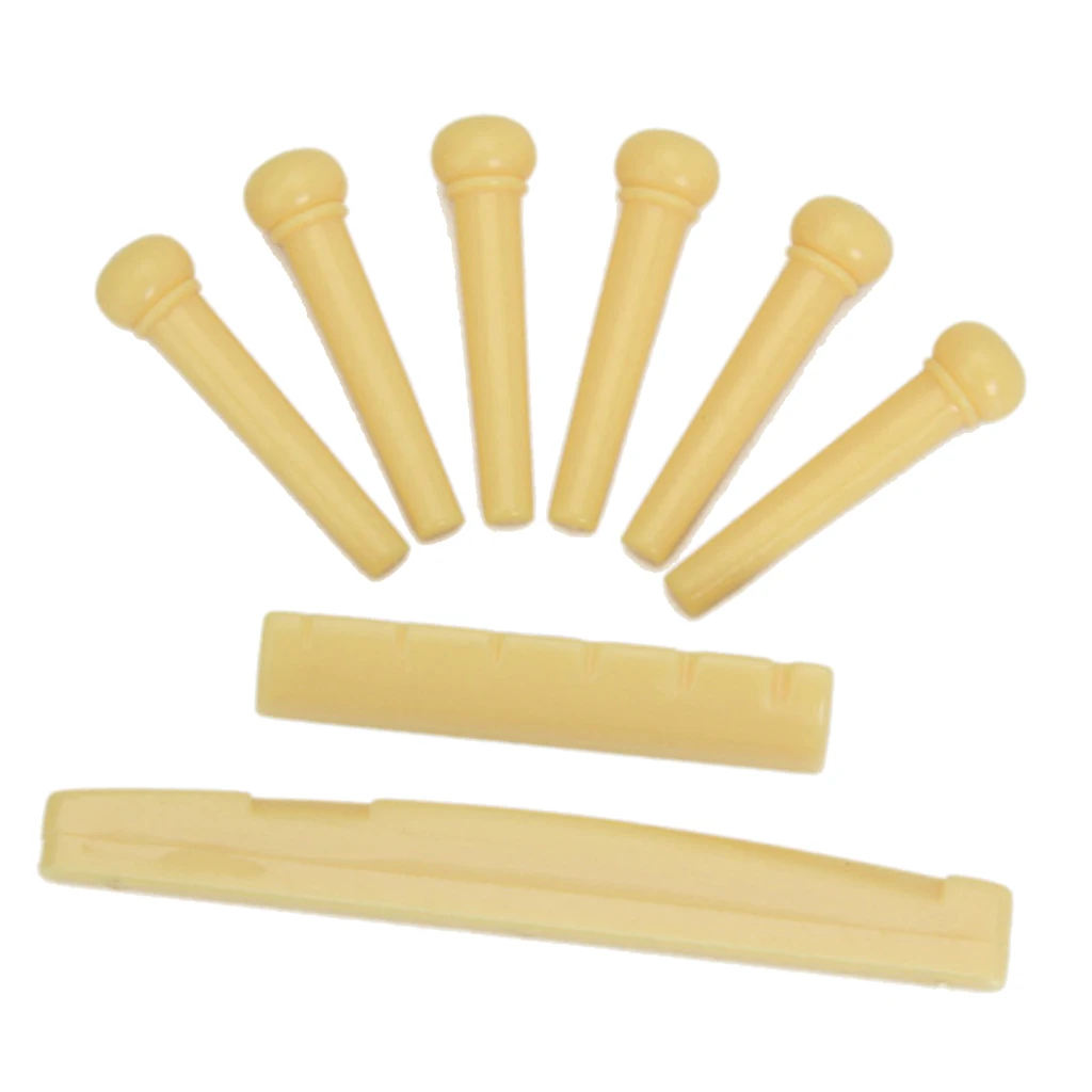 Set of Acoustic Guitar Bridge Pins Saddle Nut Great Quality Yellow