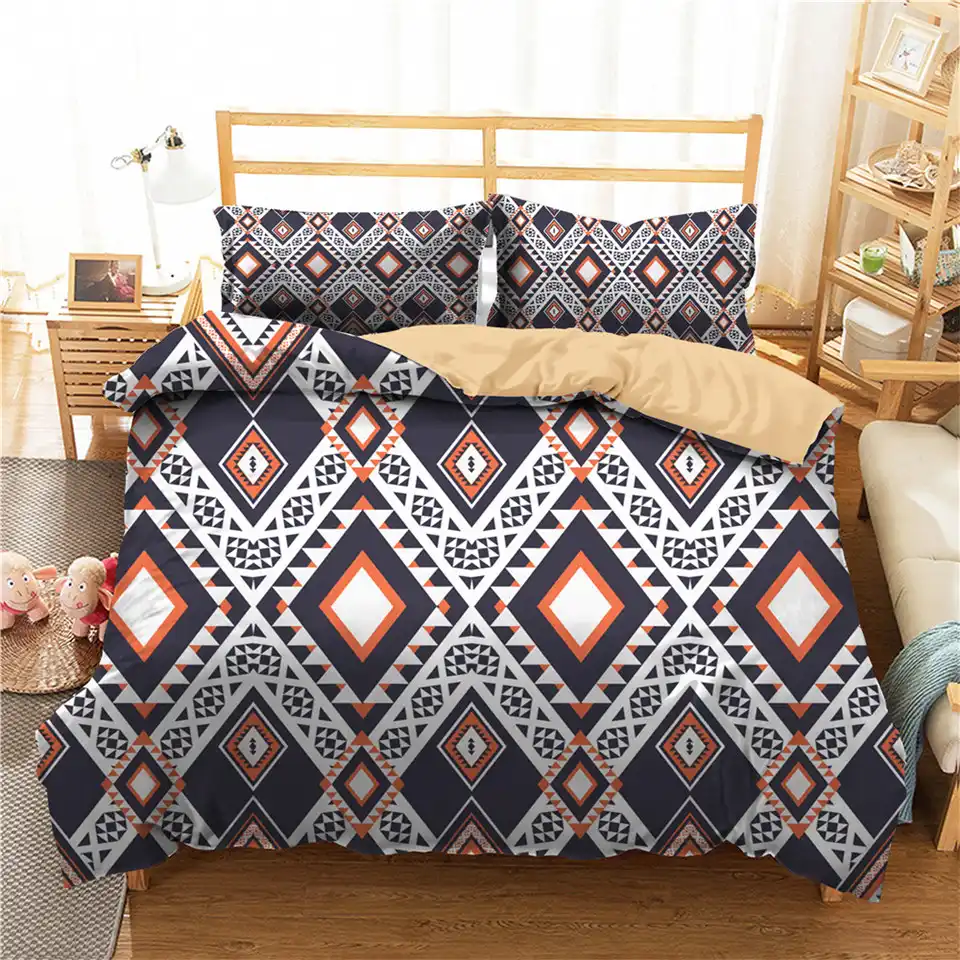 Retro Ethnic Style Geometric Print Bed Linen 3d Plaid Custom Duvet