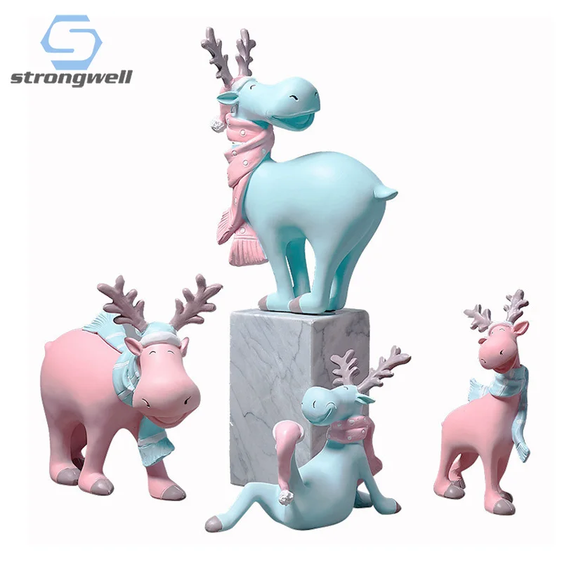 Strongwell розовая синяя Модель оленя скульптура животного миниатюрная фигурка