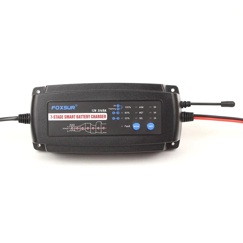 FOXSUR 12V 2A 4A 8A Автоматическая умная Батарея Зарядное устройство, 7-Stage Смарт Батарея Зарядное устройство, автомобильный Батарея Зарядное устройство для гель мокрый AGM Батарея-E