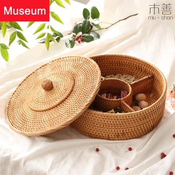 

Really Rattan Plaited Articles Accept Box Mesh Division Bring Cover Dry Fruits Melon Seed Nut Snacks Candy Box Disc Tea Table