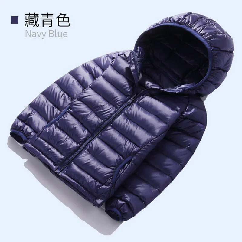 Осенне-зимняя теплая легкая куртка-пуховик для девочек, ветрозащитная куртка с капюшоном для мальчиков, Детская верхняя одежда, детская одежда - Цвет: Hide blue