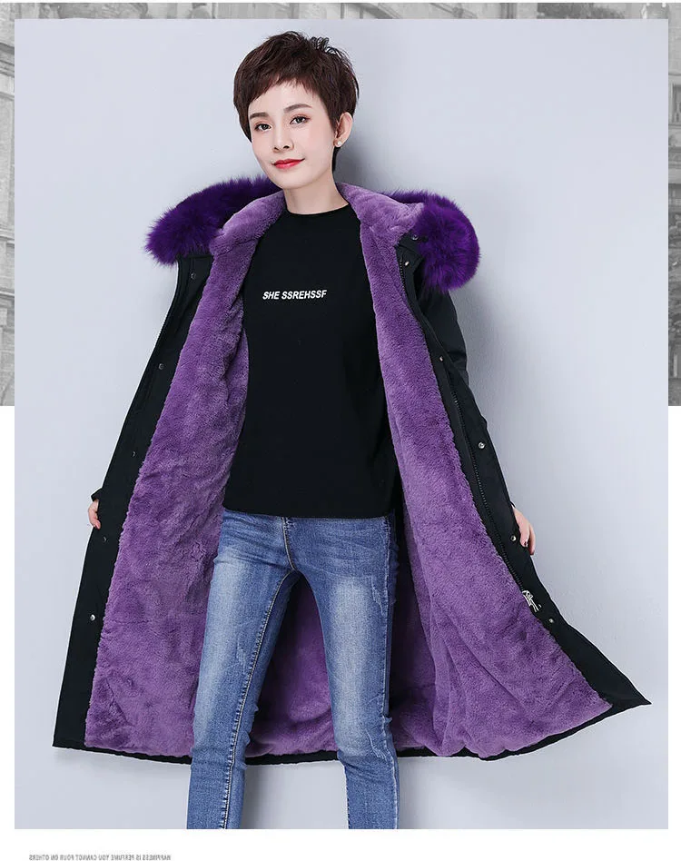 Parka Coat Long Winter Jacket Women Warm Big Fur Plus Size Female Lady Overcoat Outwear Clothes Black Windproof Tops Hat