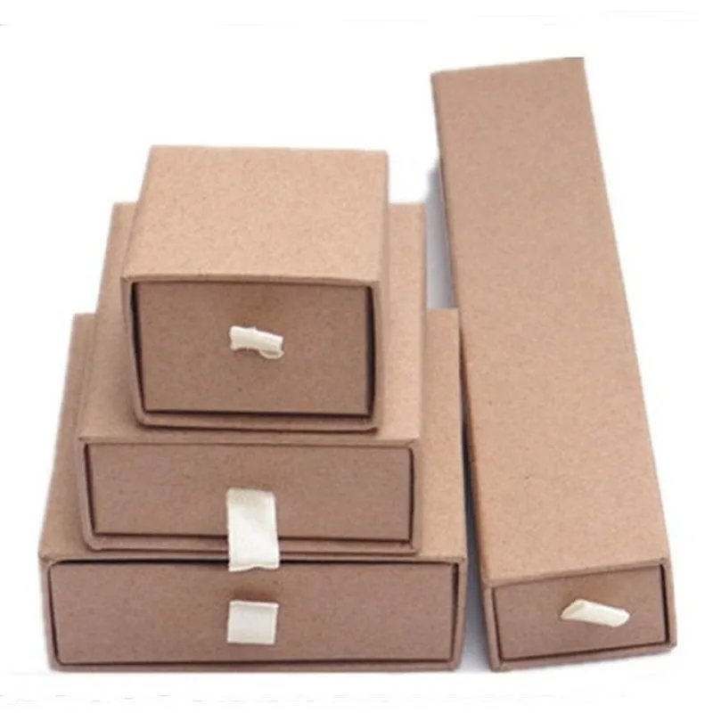 

Kraft Paper Drawer Style Box for Bracelet Ring Packaging Necklace Jewelry Set Packing CUSTOMIZED LOGO wholesale 60pcs/lot