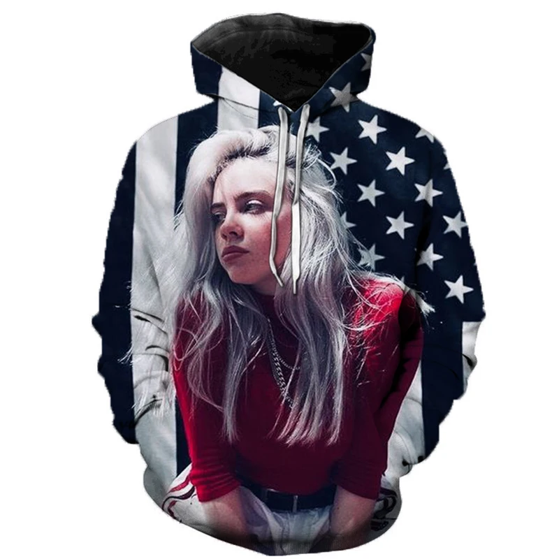 Billie Eilish 3D толстовки мужские женские повседневные модная одежда принт цветные