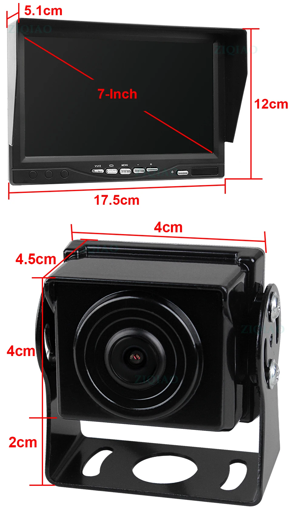 ZIQIAO 7 AHD DVR SD Recorder monitor 2 Split Screen 2CH Monitor Dual Camera Monitoring System for Bus Truck RV Harvester
