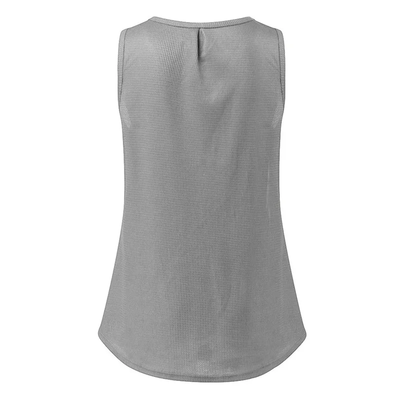 Womens V Neck Tank Tops Waffle Knit Sleeveless Tunic Casual Pleated Back Loose Shirts Tops Comfortable 40D30 (15)