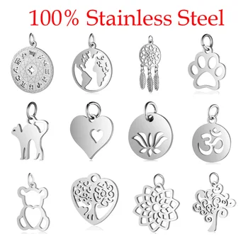 

5pcs/lot 100% Stainless Steel Dog Paw Cat Animal Charm Wholesale Sun Om Connector Yoga Lotus Heart DIY Charms for Jewelry Making
