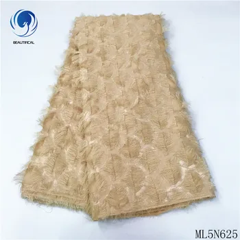 

Beautifical nigerian lacce fabrics Latest style french chiffon lace fabric 5yards 3d Chiffon long nap design fabric ML5N623
