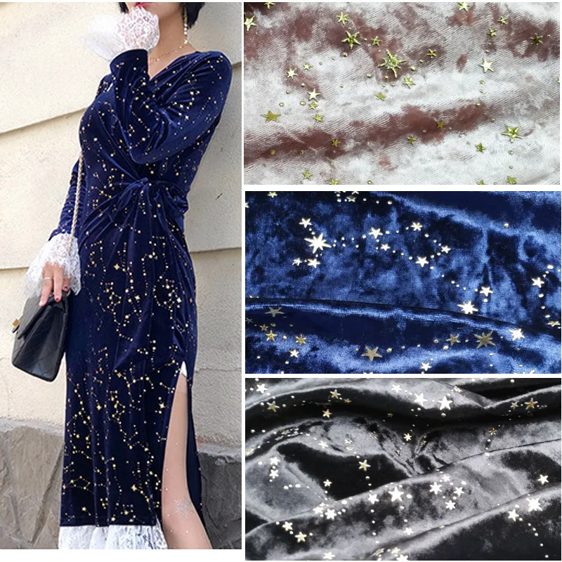 Bronzed Velvet Fabric Star Polyester Spandex Knit For Sewing Autumn And Winter Dress Christmas Decoration KA9 | Дом и сад