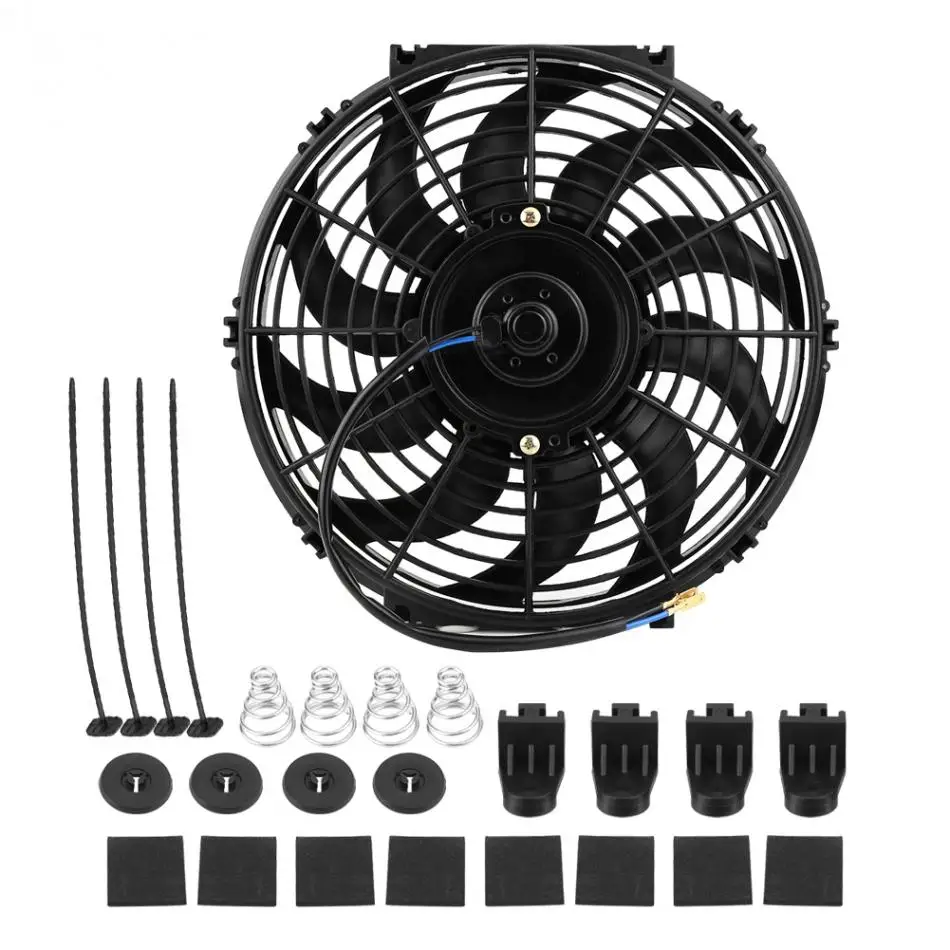 2Pcs Universal Slim 12/" 12V PULL//PUSH CAR RADIATOR ENGINE COOLING FAN+MOUNTING