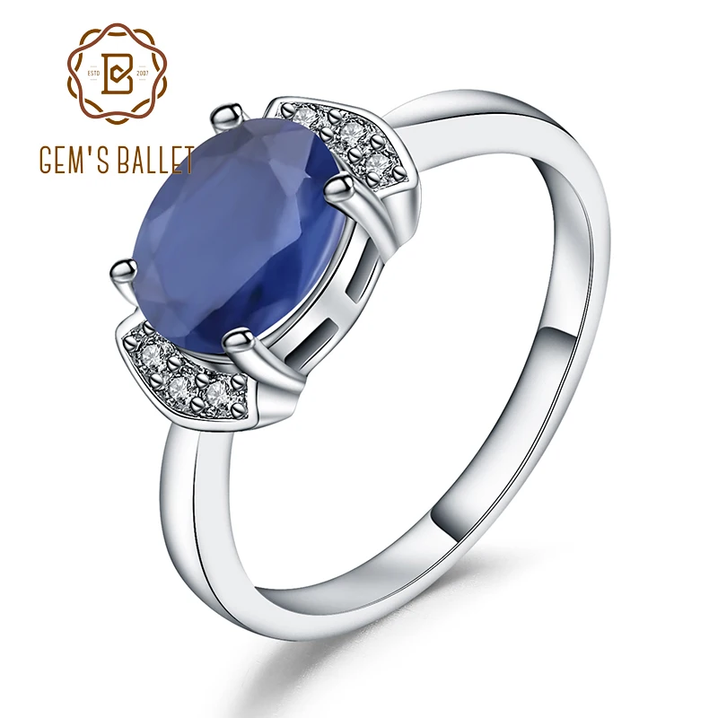 GEM'S балетные костюмы 2.02Ct классические натуральные кольца с голубым сапфиром Для женщин Настоящее 925 пробы Серебряное овальное кольцо Wift юбилей прекрасный подарок